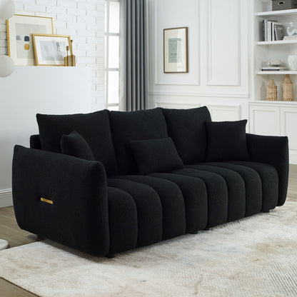 [video]MH 79.5" Premium Teddy fabric Sofa with 3 Back Pillows and 3 back Cushions Solid Wood Frame 3-Seater Sofa, Oversized Upholstered Chair for Living Room, Bedroom, Apartment and Office image 1