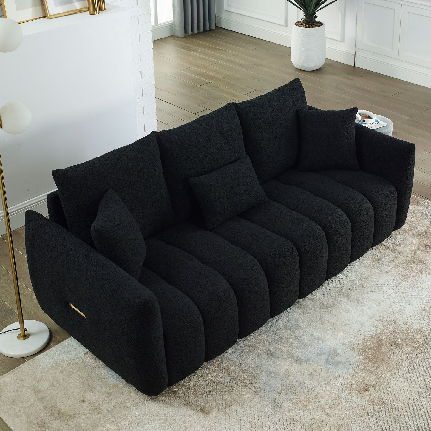 [video]MH 79.5" Premium Teddy fabric Sofa with 3 Back Pillows and 3 back Cushions Solid Wood Frame 3-Seater Sofa, Oversized Upholstered Chair for Living Room, Bedroom, Apartment and Office image 3