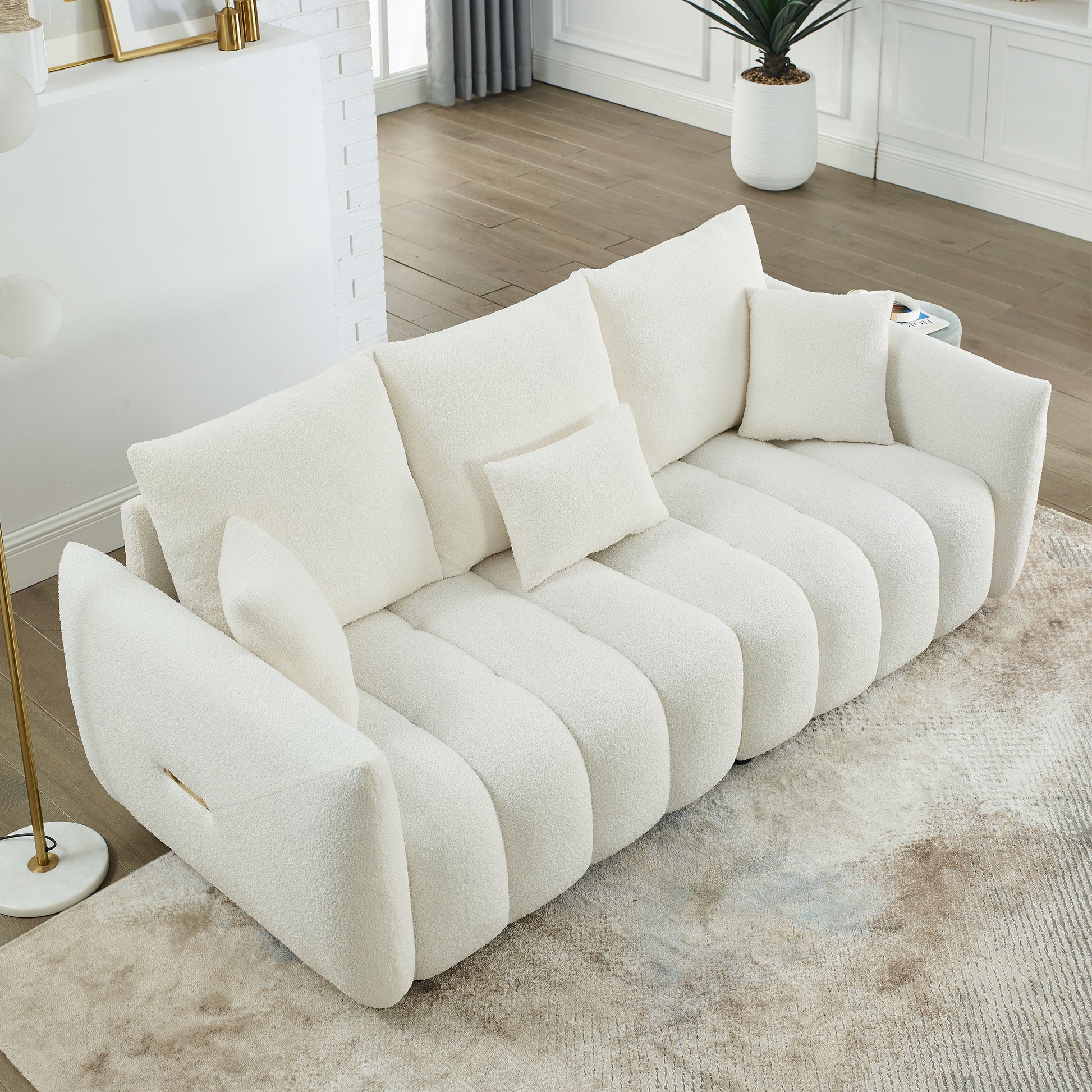 [video] MH 79.5" Premium Teddy fabric Sofa with 3 Back Pillows and 3 back Cushions Solid Wood Frame 3-Seater Sofa, Oversized Upholstered Chair for Living Room, Bedroom, Apartment and Office image 6