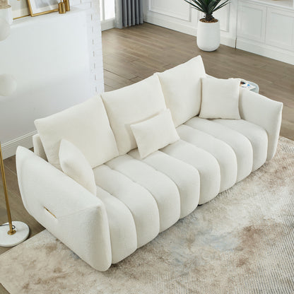[video] MH 79.5" Premium Teddy fabric Sofa with 3 Back Pillows and 3 back Cushions Solid Wood Frame 3-Seater Sofa, Oversized Upholstered Chair for Living Room, Bedroom, Apartment and Office image 6