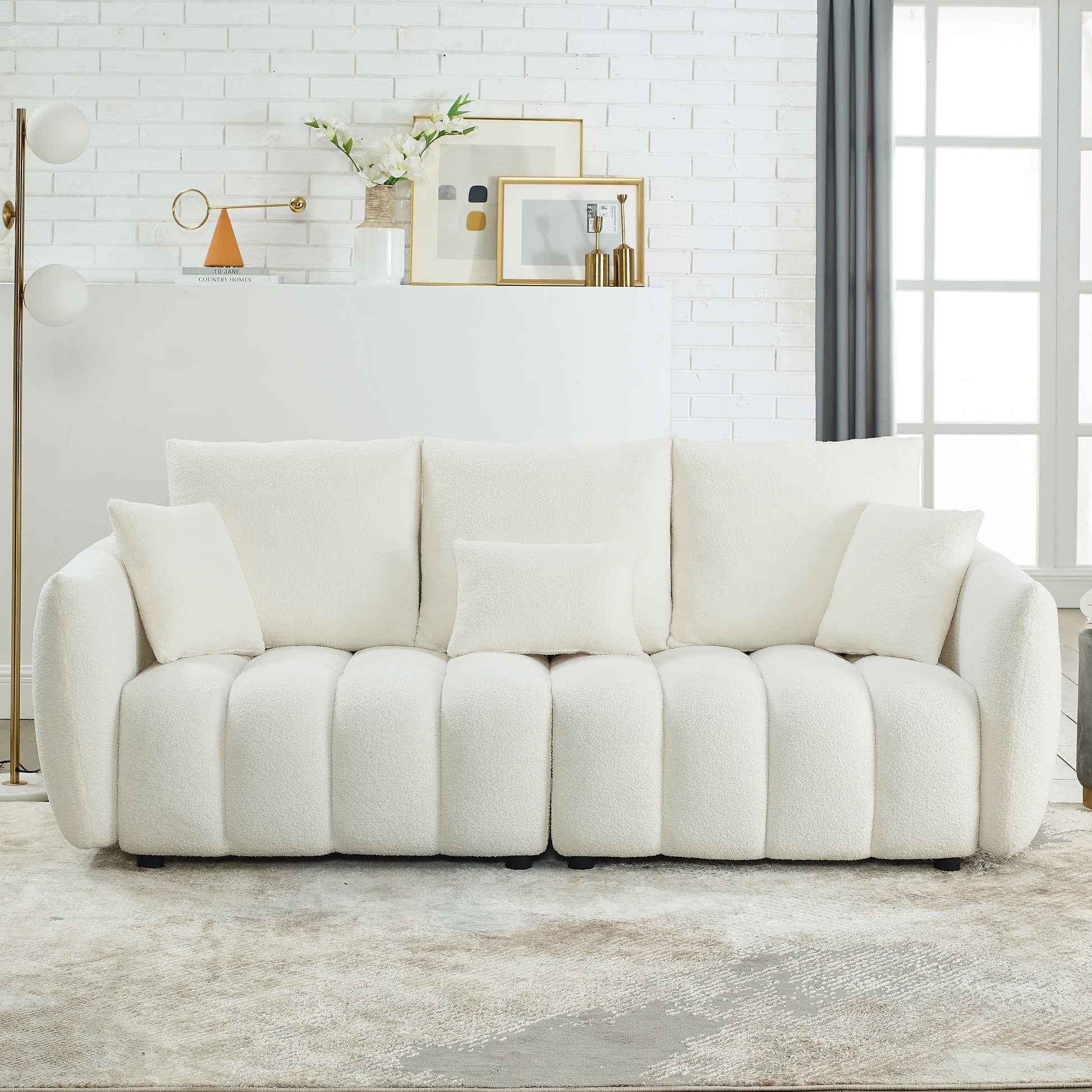 [video] MH 79.5" Premium Teddy fabric Sofa with 3 Back Pillows and 3 back Cushions Solid Wood Frame 3-Seater Sofa, Oversized Upholstered Chair for Living Room, Bedroom, Apartment and Office image 7
