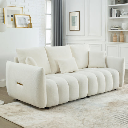 [video] MH 79.5" Premium Teddy fabric Sofa with 3 Back Pillows and 3 back Cushions Solid Wood Frame 3-Seater Sofa, Oversized Upholstered Chair for Living Room, Bedroom, Apartment and Office image 1