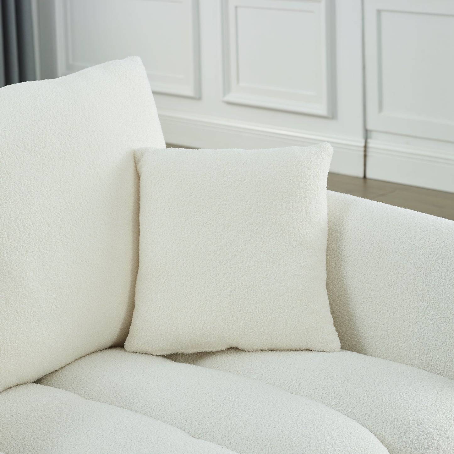 [video] MH 79.5" Premium Teddy fabric Sofa with 3 Back Pillows and 3 back Cushions Solid Wood Frame 3-Seater Sofa, Oversized Upholstered Chair for Living Room, Bedroom, Apartment and Office image 8