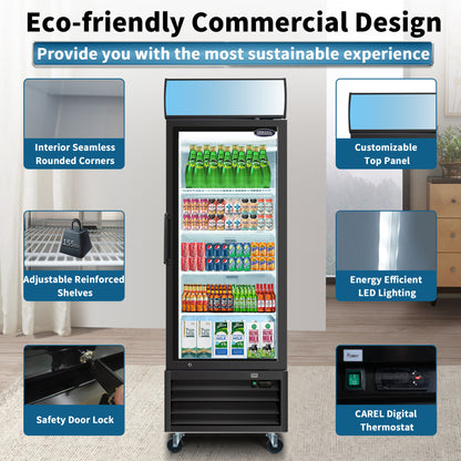 ORIKOOL Glass Door Merchandiser Refrigerator 19.3 Cu.ft Swing Door Commercial Display Refrigerators Merchandising Refrigeration with LED Top Panel image 5