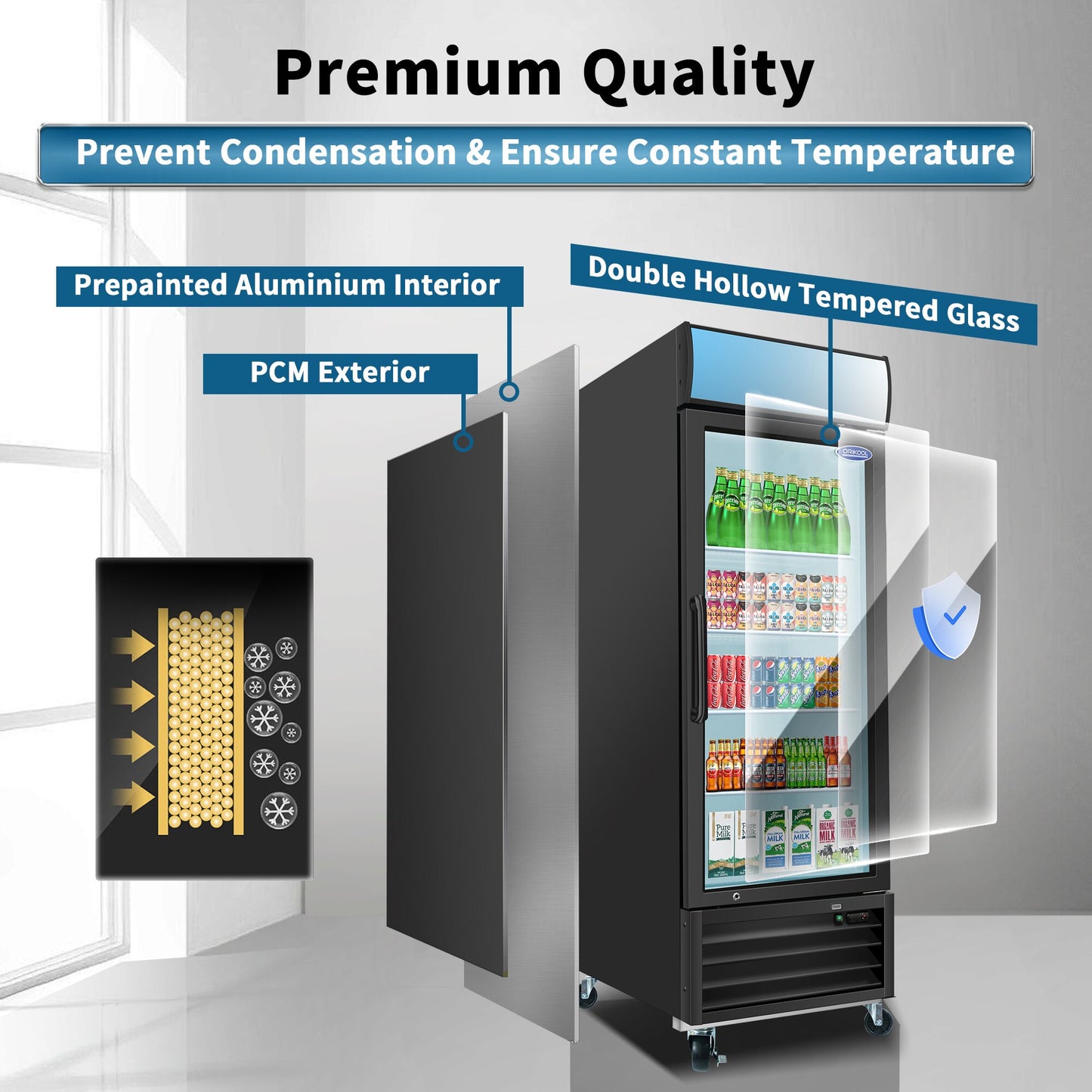 ORIKOOL Glass Door Merchandiser Refrigerator 19.3 Cu.ft Swing Door Commercial Display Refrigerators Merchandising Refrigeration with LED Top Panel image 6