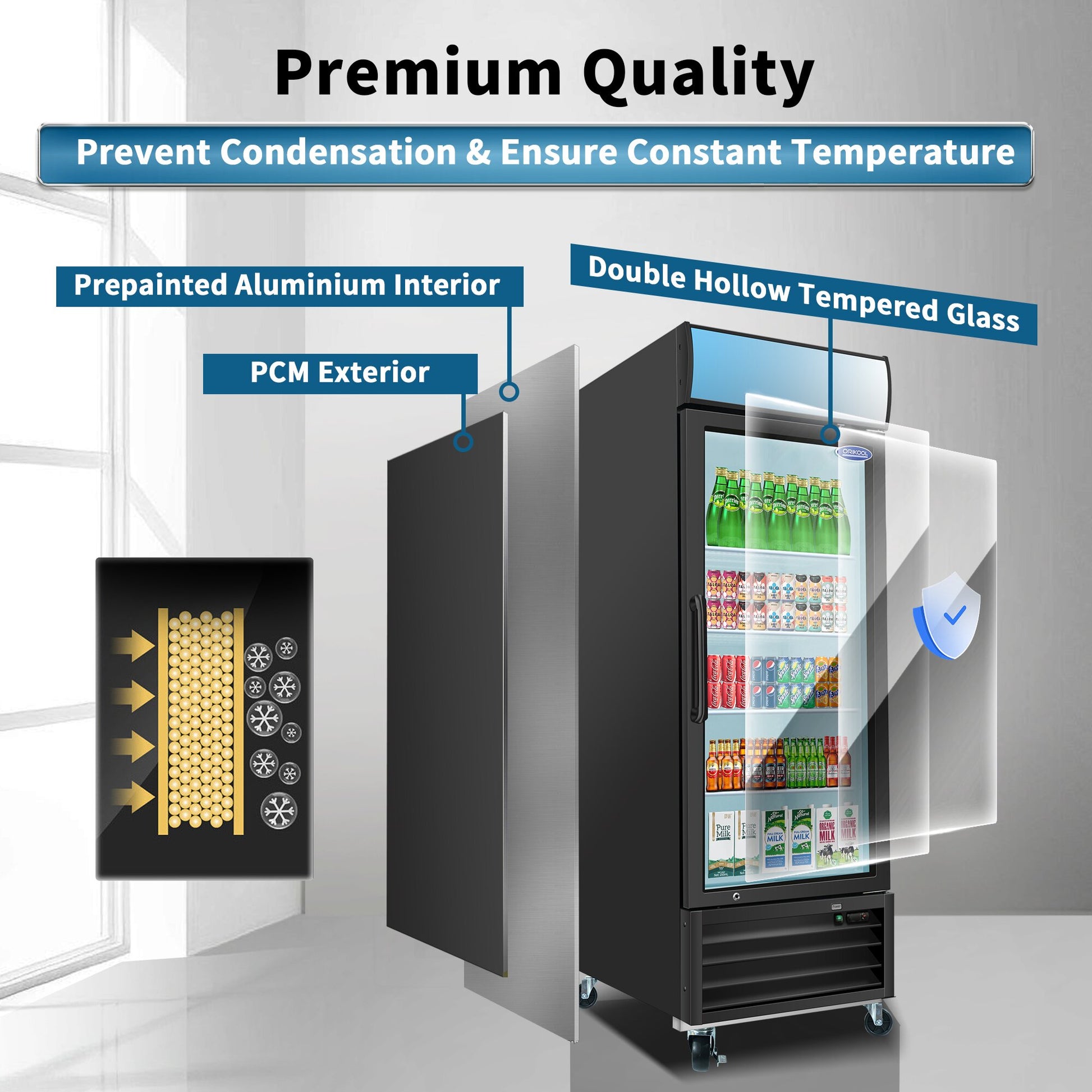 ORIKOOL Glass Door Merchandiser Refrigerator 19.3 Cu.ft Swing Door Commercial Display Refrigerators Merchandising Refrigeration with LED Top Panel image 6