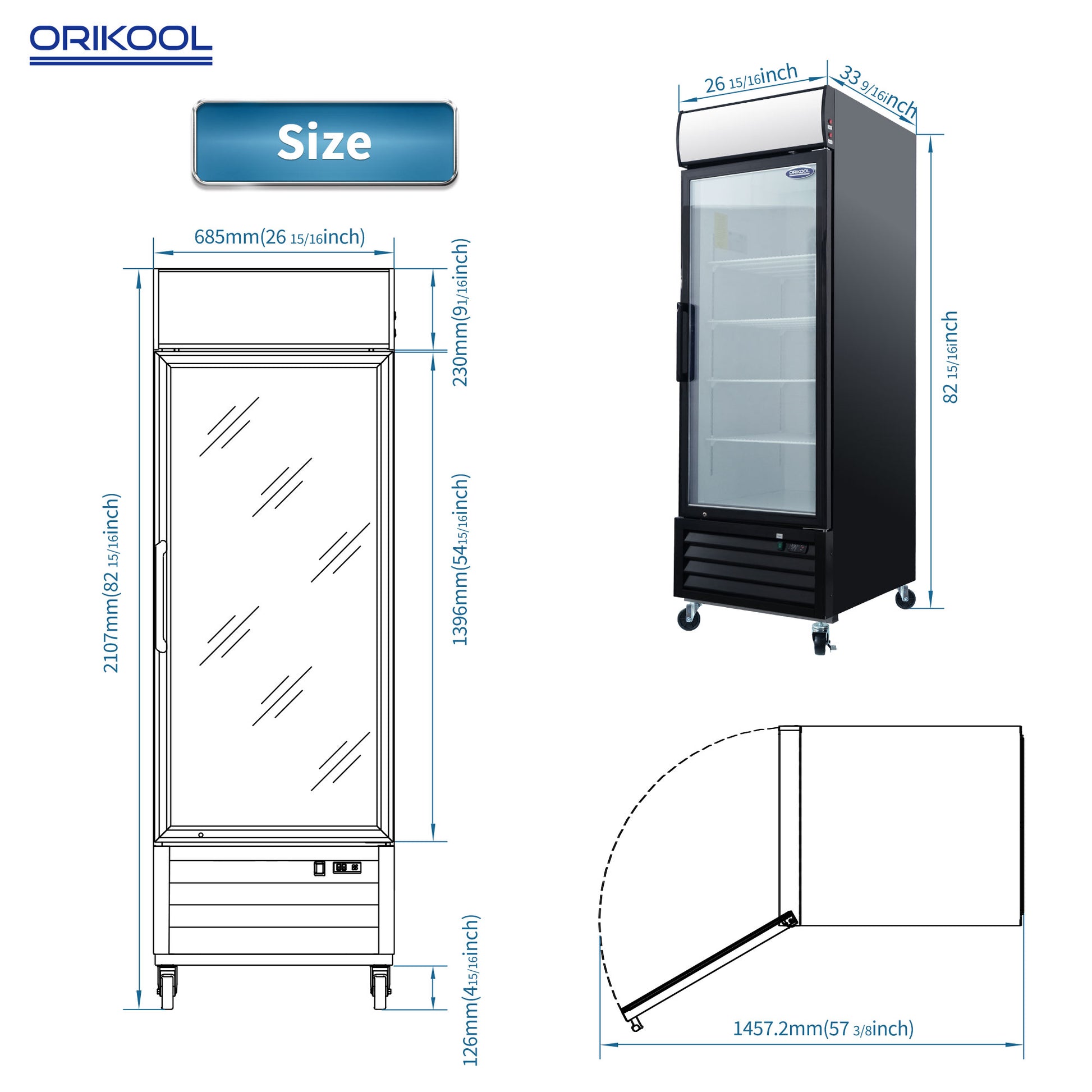 ORIKOOL Glass Door Merchandiser Refrigerator 19.3 Cu.ft Swing Door Commercial Display Refrigerators Merchandising Refrigeration with LED Top Panel image 3