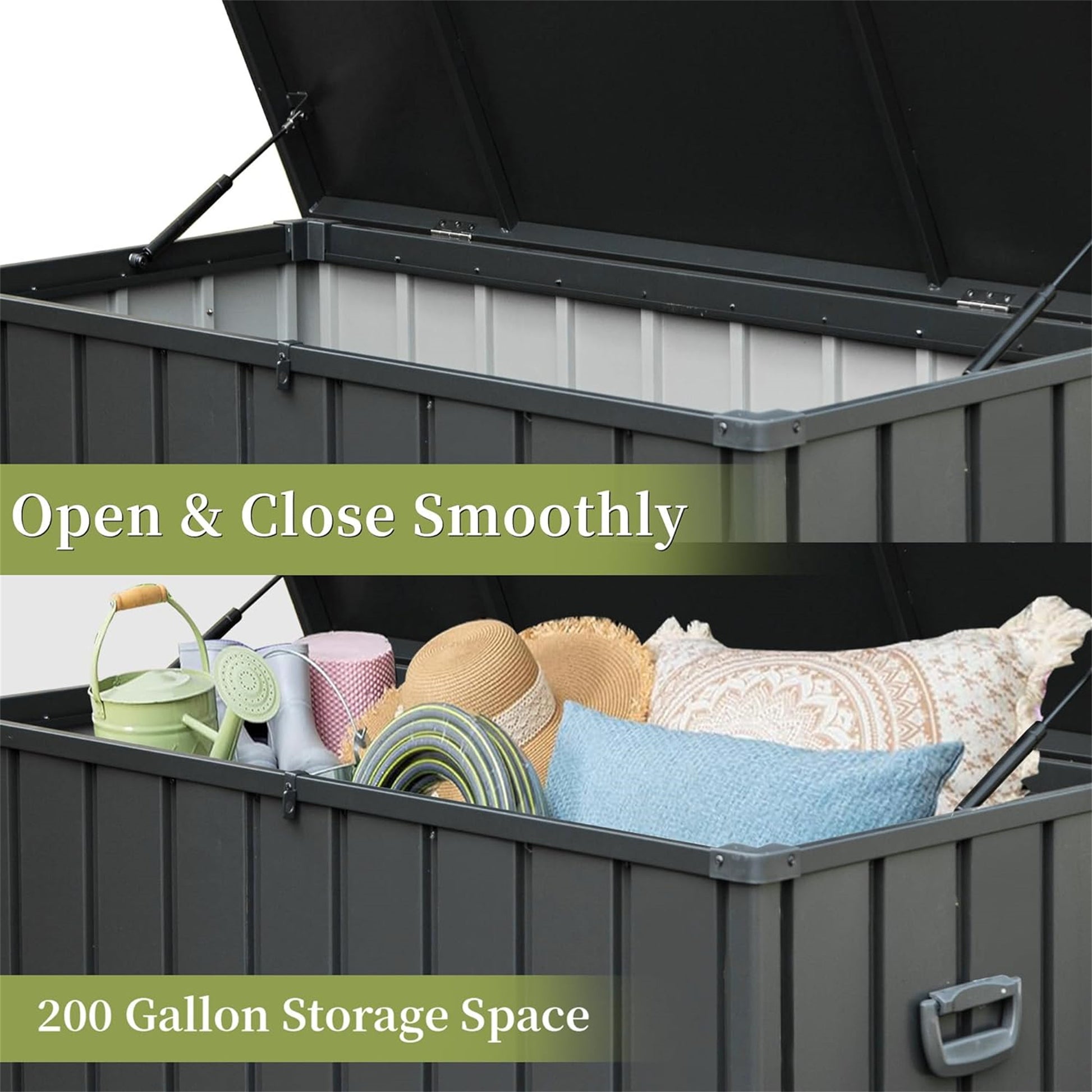 200 Gallon Outdoor Storage Deck Box Waterproof, Large Patio Storage Bin for Outside Cushions, Throw Pillows, Garden Tools, Lockable (Dark Gray) image 2