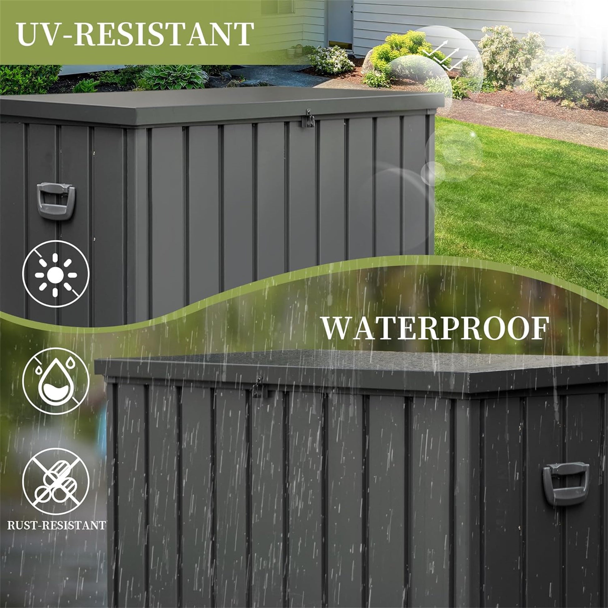 200 Gallon Outdoor Storage Deck Box Waterproof, Large Patio Storage Bin for Outside Cushions, Throw Pillows, Garden Tools, Lockable (Dark Gray) image 3