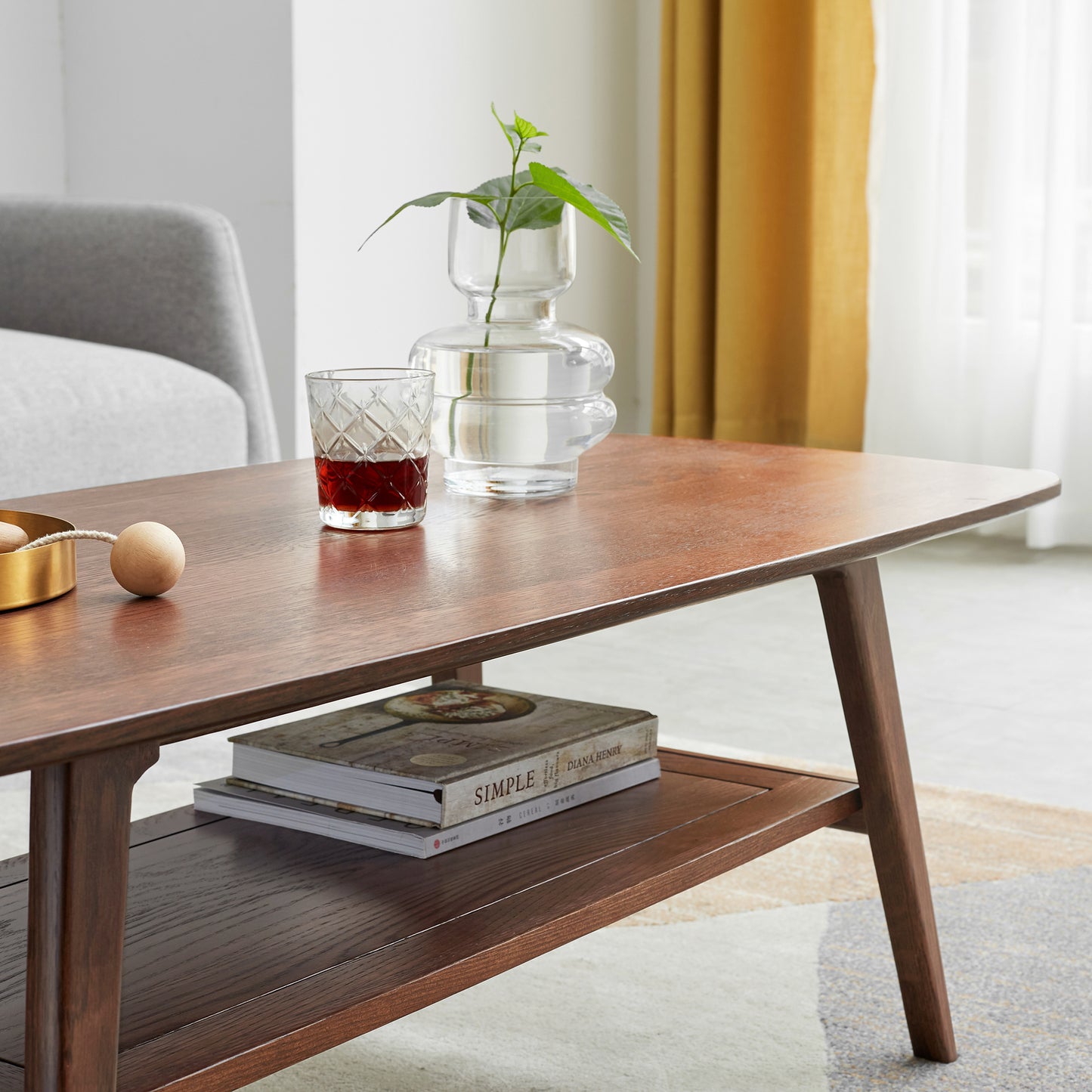 Center Table Low Table 100% Solid Oak Wood Top Plate Desk Coffee Table Width 80 x Depth 50 x Height 44 cm Study Desk Work From Home Easy To Assemble Walnut Color Wood With Storage Shelf image 1