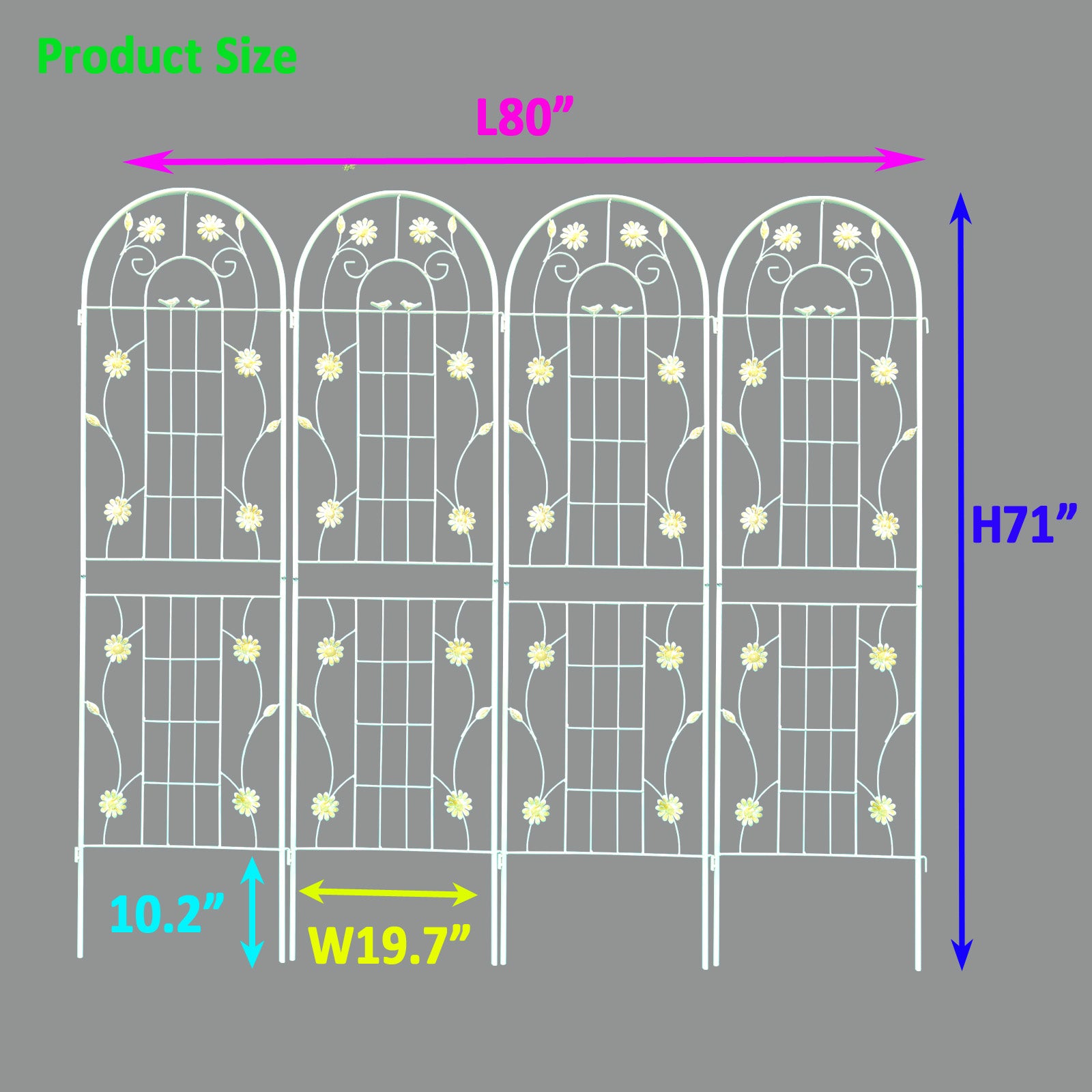 4 Pack Metal Garden Trellis 71" x 19.7" Rustproof Trellis for Climbing Plants Outdoor Flower Support Cream White image 2