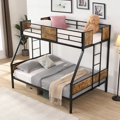 Twin Over FULL Metal Bunk Bed with 2 - Side Ladder and Full-Length Guardrail, No Box Spring Needed, Large Under Bed Storage, Easy Assemble, Black & Brown image 3