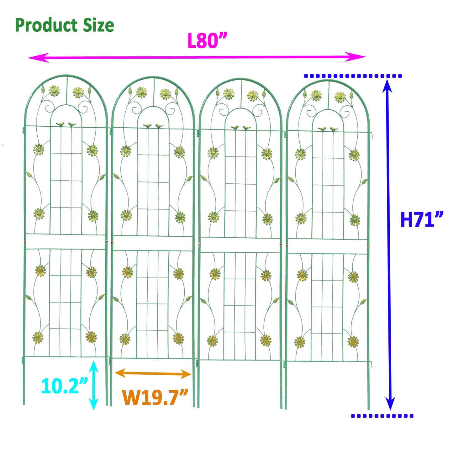 4 Pack Metal Garden Trellis 71" x 19.7" Rustproof Trellis for Climbing Plants Outdoor Flower Support Green image 4