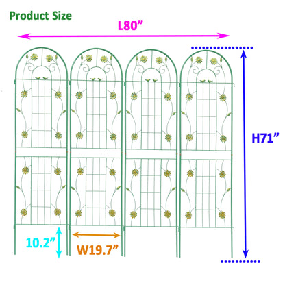 4 Pack Metal Garden Trellis 71" x 19.7" Rustproof Trellis for Climbing Plants Outdoor Flower Support Green image 4