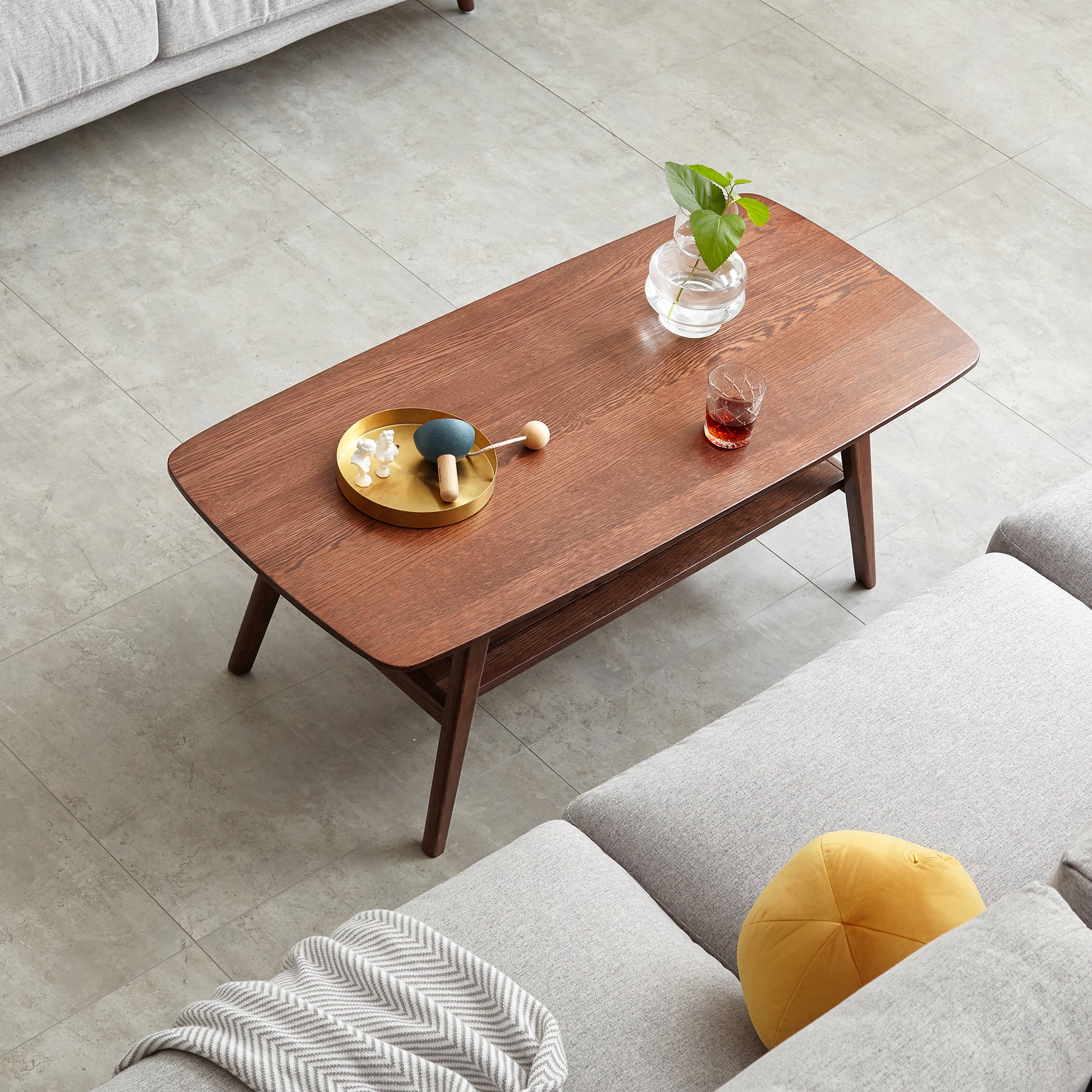 Center Table Low Table 100% Solid Oak Wood Top Plate Desk Coffee Table Width 80 x Depth 50 x Height 44 cm Study Desk Work From Home Easy To Assemble Walnut Color Wood With Storage Shelf image 3