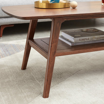 Center table Low Table 100% solid Oak Wood Top plate Desk Coffee table Width 100 x Depth 50 x Height 44 cm Study desk Work from home Easy to assemble Walnut Color Wood With Storage Shelf image 3
