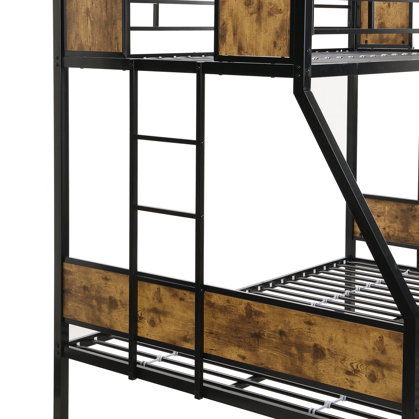 Twin Over FULL Metal Bunk Bed with 2 - Side Ladder and Full-Length Guardrail, No Box Spring Needed, Large Under Bed Storage, Easy Assemble, Black & Brown image 7