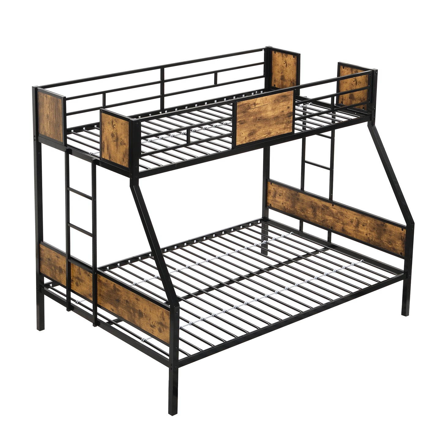 Twin Over FULL Metal Bunk Bed with 2 - Side Ladder and Full-Length Guardrail, No Box Spring Needed, Large Under Bed Storage, Easy Assemble, Black & Brown image 4
