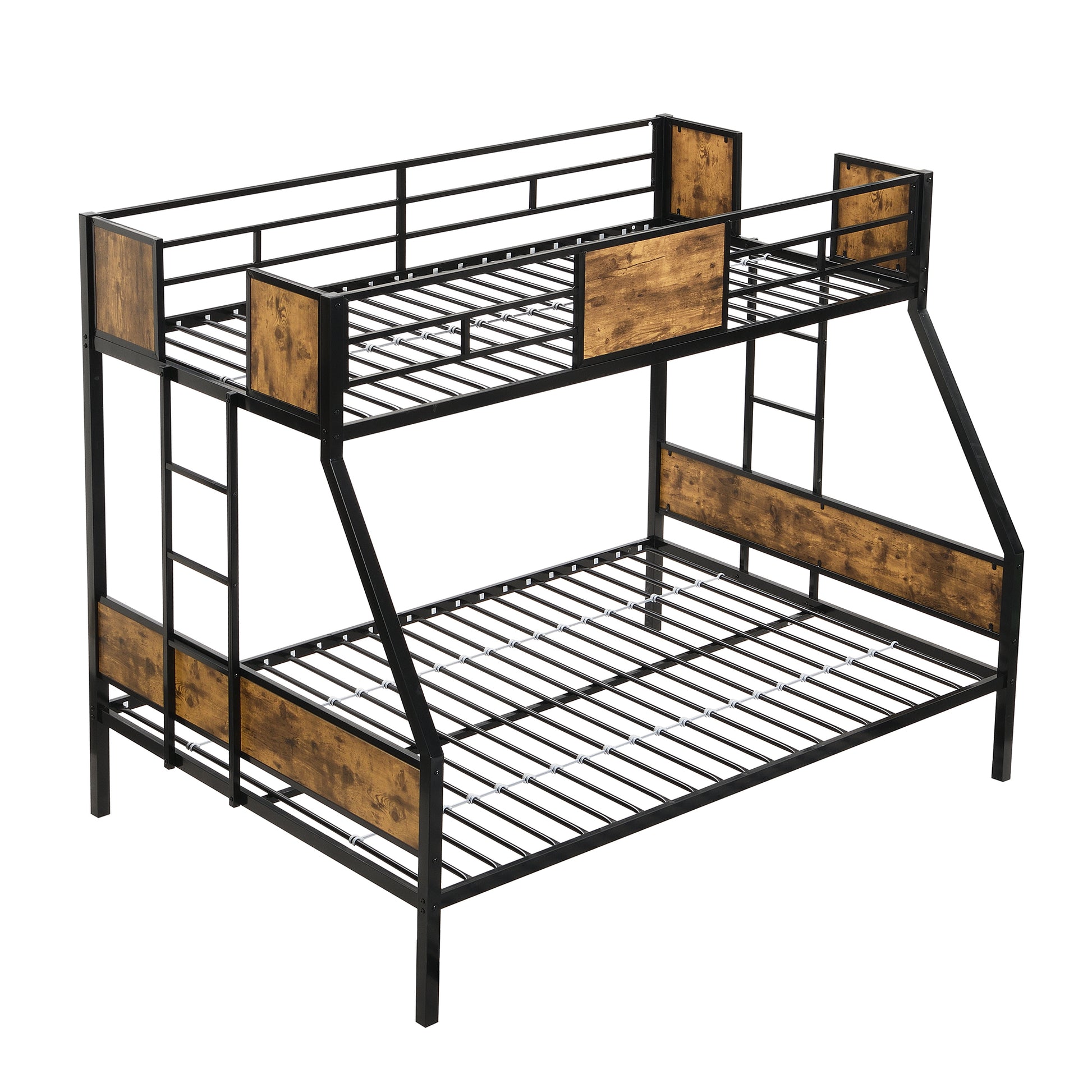 Twin Over FULL Metal Bunk Bed with 2 - Side Ladder and Full-Length Guardrail, No Box Spring Needed, Large Under Bed Storage, Easy Assemble, Black & Brown image 4