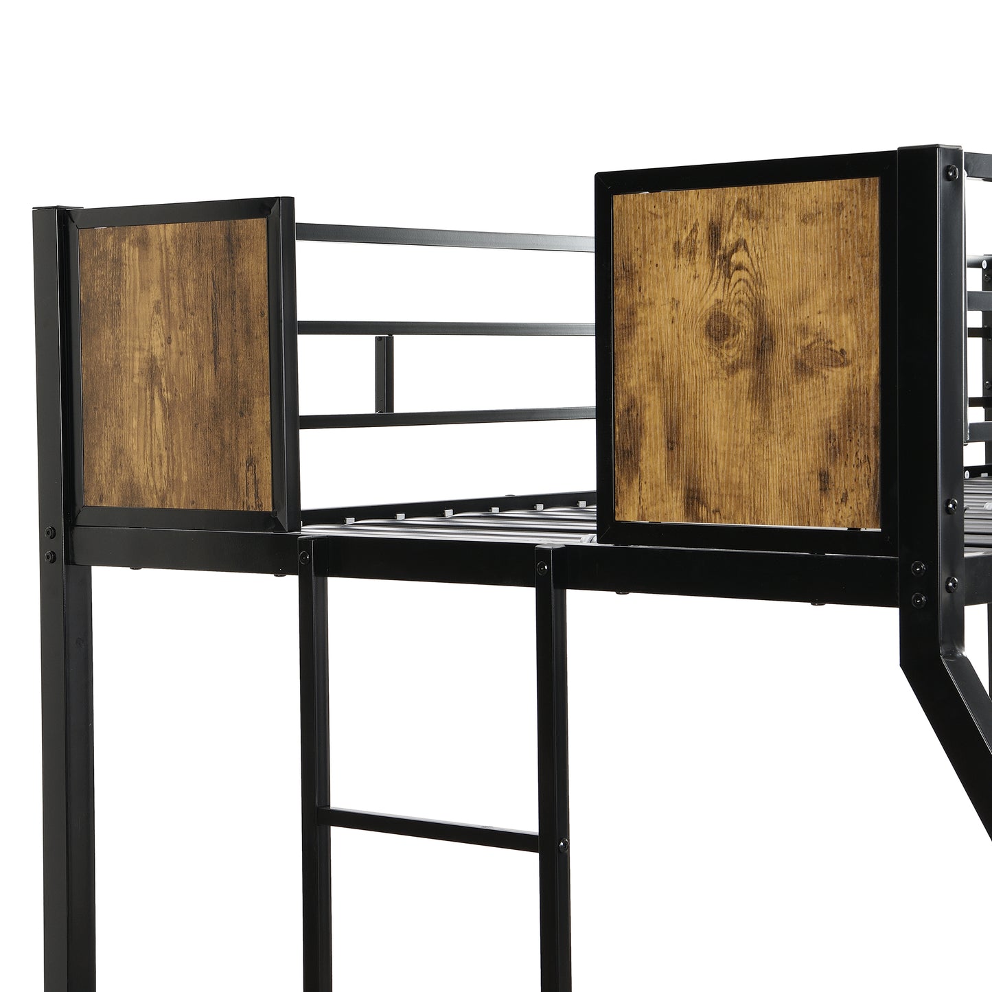 Twin Over FULL Metal Bunk Bed with Trundle 2 - Side Ladder and Full-Length Guardrail, No Box Spring Needed, Large Under Bed Storage, Easy Assemble, Black & Brown image 10