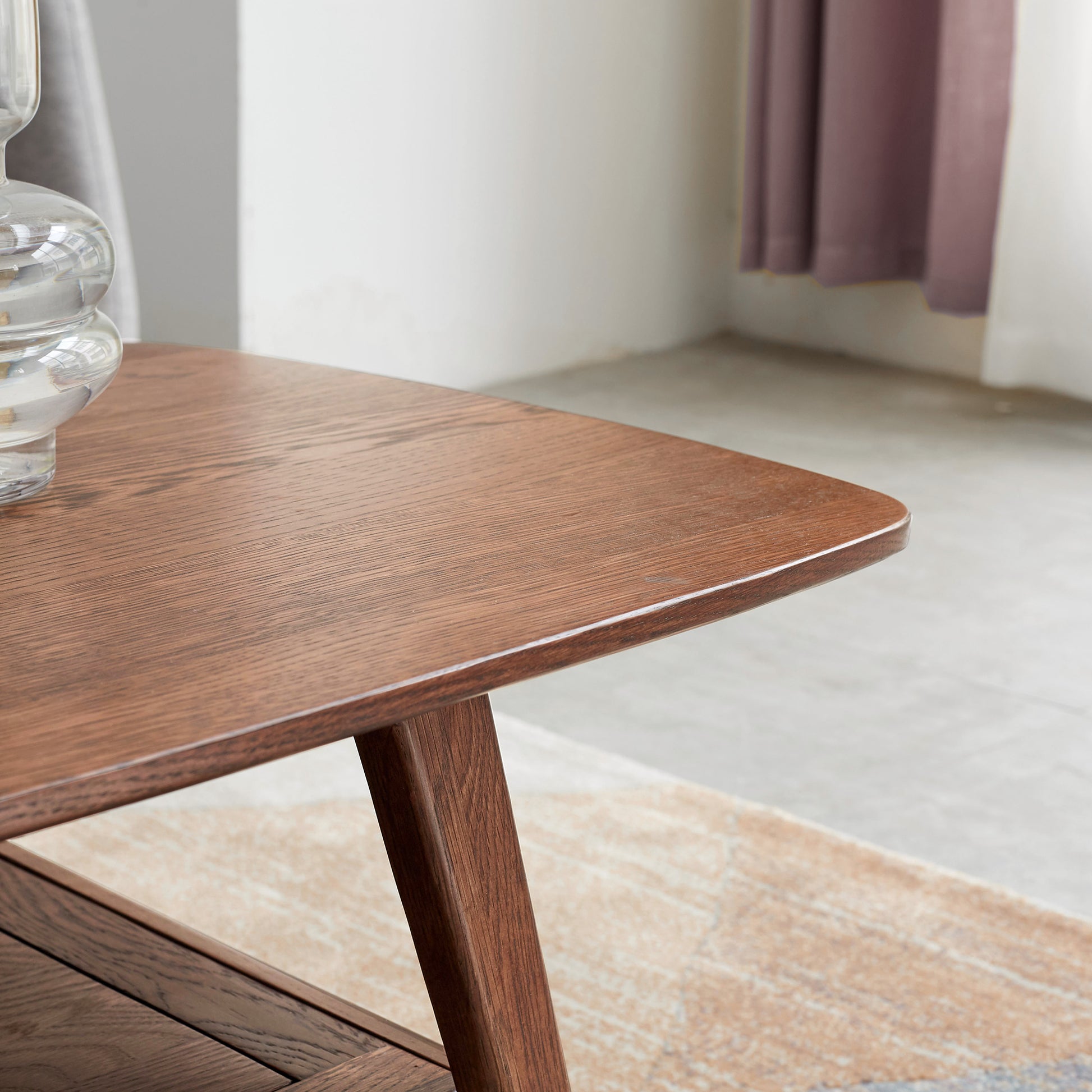 Center Table Low Table 100% Solid Oak Wood Top Plate Desk Coffee Table Width 80 x Depth 50 x Height 44 cm Study Desk Work From Home Easy To Assemble Walnut Color Wood With Storage Shelf image 6