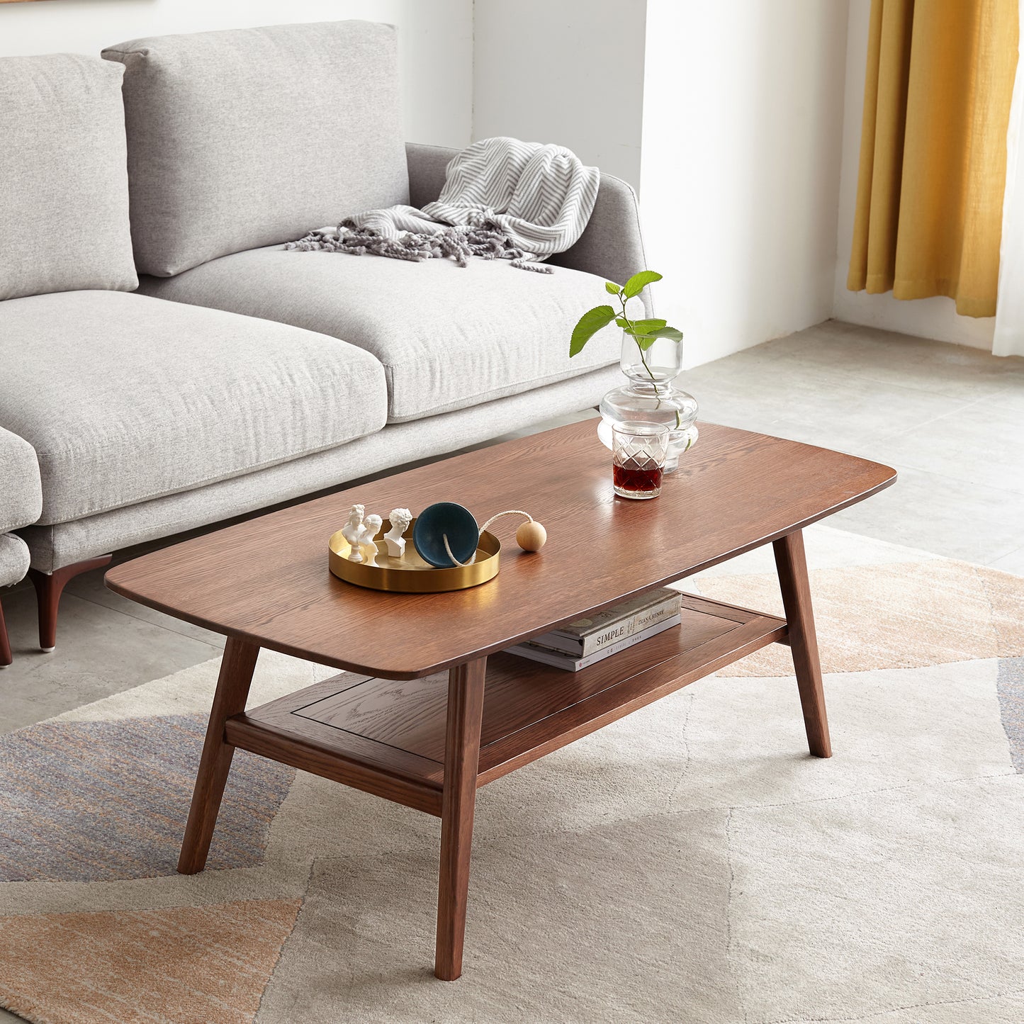 Center Table Low Table 100% Solid Oak Wood Top Plate Desk Coffee Table Width 80 x Depth 50 x Height 44 cm Study Desk Work From Home Easy To Assemble Walnut Color Wood With Storage Shelf image 5