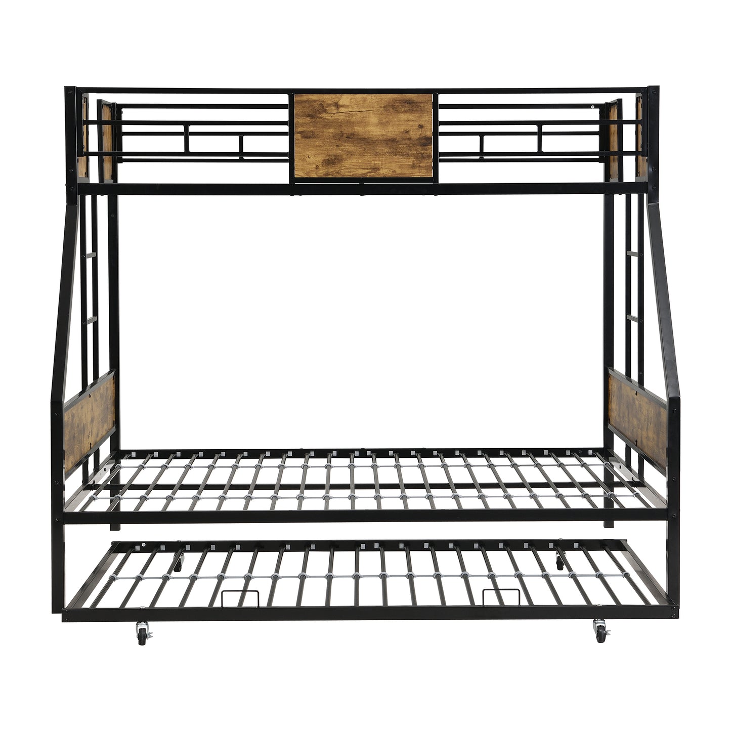 Twin Over FULL Metal Bunk Bed with Trundle 2 - Side Ladder and Full-Length Guardrail, No Box Spring Needed, Large Under Bed Storage, Easy Assemble, Black & Brown image 8