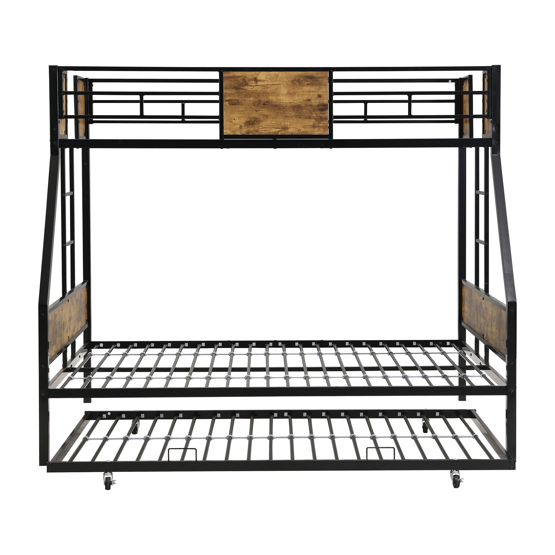 Twin Over FULL Metal Bunk Bed with Trundle 2 - Side Ladder and Full-Length Guardrail, No Box Spring Needed, Large Under Bed Storage, Easy Assemble, Black & Brown image 8