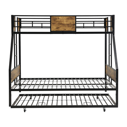 Twin Over FULL Metal Bunk Bed with Trundle 2 - Side Ladder and Full-Length Guardrail, No Box Spring Needed, Large Under Bed Storage, Easy Assemble, Black & Brown image 8