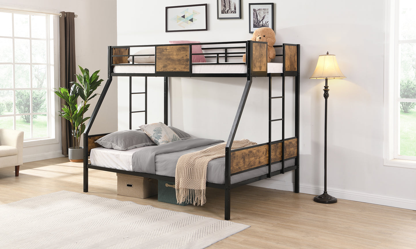 Twin Over FULL Metal Bunk Bed with 2 - Side Ladder and Full-Length Guardrail, No Box Spring Needed, Large Under Bed Storage, Easy Assemble, Black & Brown image 6