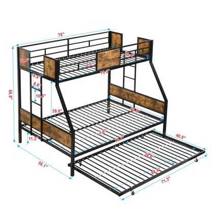 Twin Over FULL Metal Bunk Bed with Trundle 2 - Side Ladder and Full-Length Guardrail, No Box Spring Needed, Large Under Bed Storage, Easy Assemble, Black & Brown image 6