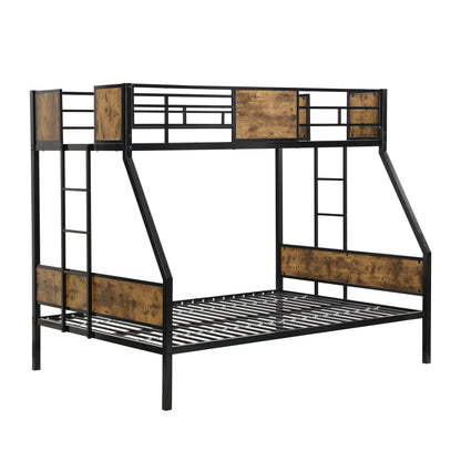 Twin Over FULL Metal Bunk Bed with 2 - Side Ladder and Full-Length Guardrail, No Box Spring Needed, Large Under Bed Storage, Easy Assemble, Black & Brown image 9