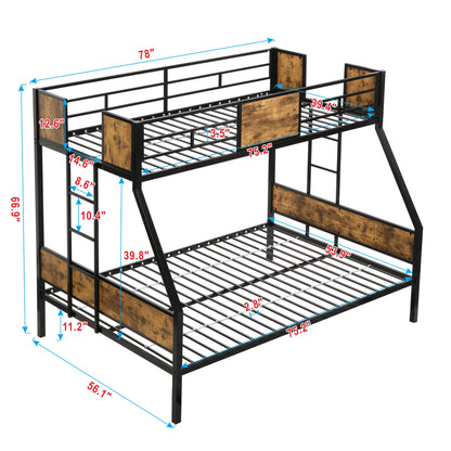 Twin Over FULL Metal Bunk Bed with 2 - Side Ladder and Full-Length Guardrail, No Box Spring Needed, Large Under Bed Storage, Easy Assemble, Black & Brown image 5