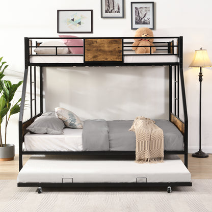 Twin Over FULL Metal Bunk Bed with Trundle 2 - Side Ladder and Full-Length Guardrail, No Box Spring Needed, Large Under Bed Storage, Easy Assemble, Black & Brown image 1