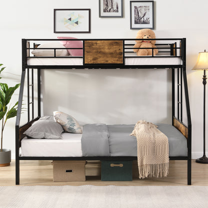 Twin Over FULL Metal Bunk Bed with 2 - Side Ladder and Full-Length Guardrail, No Box Spring Needed, Large Under Bed Storage, Easy Assemble, Black & Brown image 2