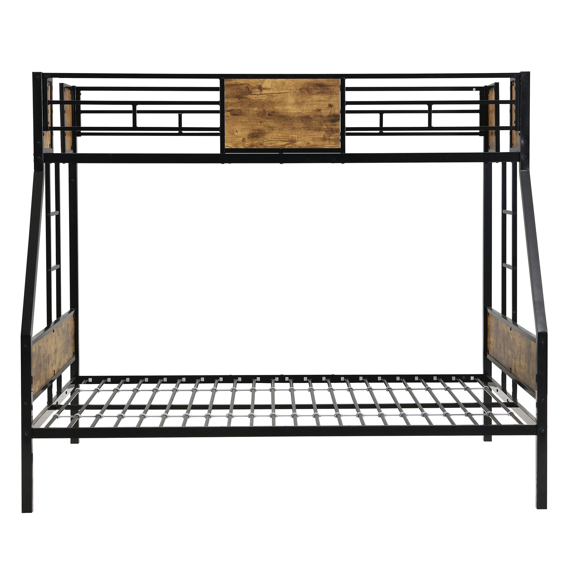 Twin Over FULL Metal Bunk Bed with 2 - Side Ladder and Full-Length Guardrail, No Box Spring Needed, Large Under Bed Storage, Easy Assemble, Black & Brown image 10