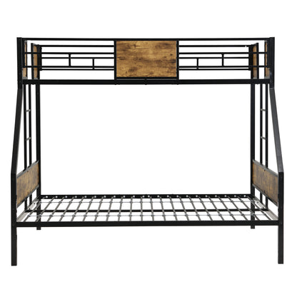 Twin Over FULL Metal Bunk Bed with 2 - Side Ladder and Full-Length Guardrail, No Box Spring Needed, Large Under Bed Storage, Easy Assemble, Black & Brown image 10