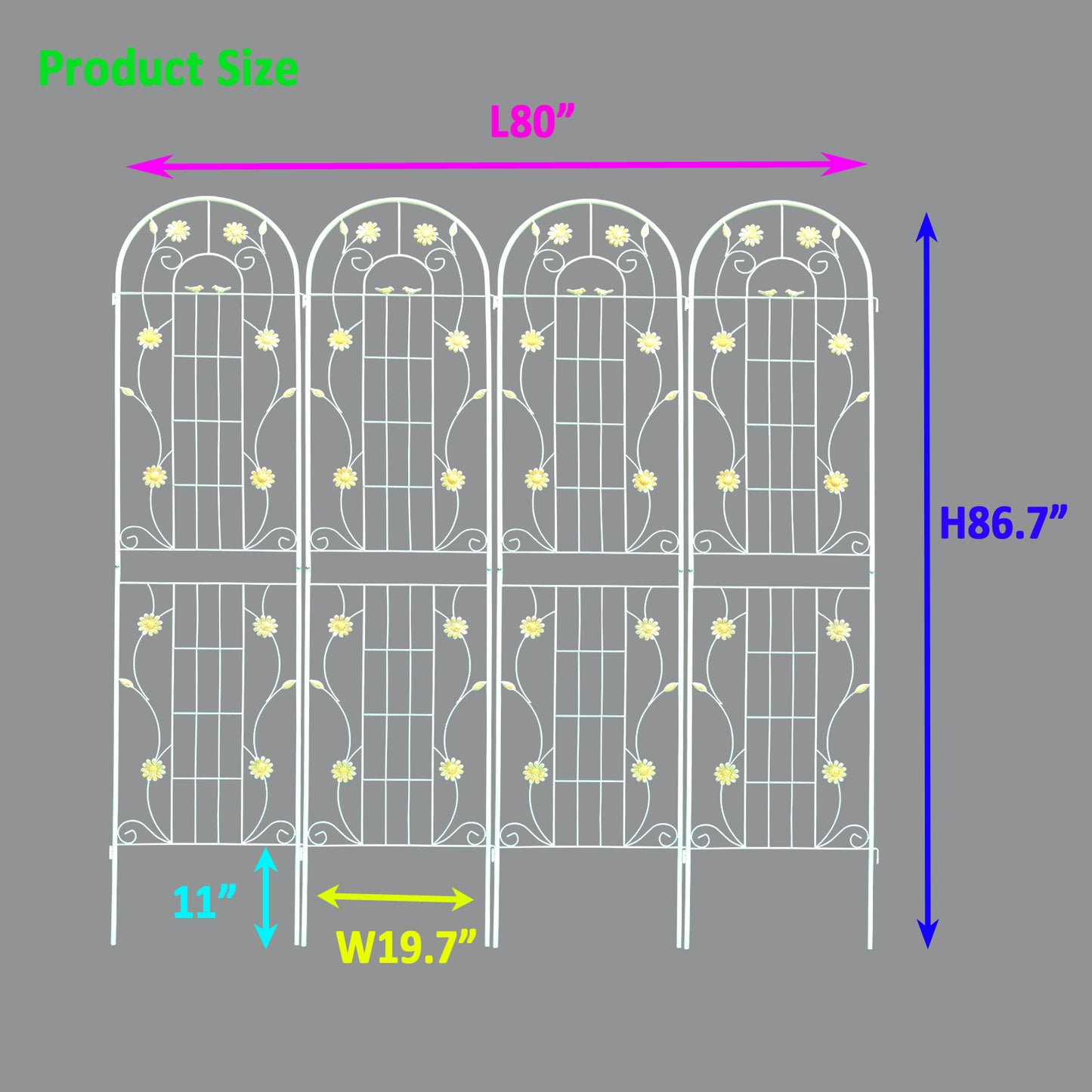 4 Pack Metal Garden Trellis 86.7" x 19.7" Rustproof Trellis for Climbing Plants Outdoor Flower Support Cream White image 2