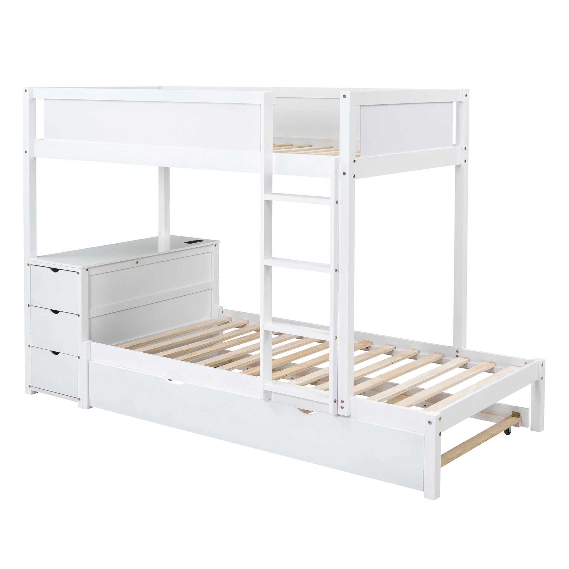 Twin-Over-Twin Bunk Bed with Twin size Trundle, Storage and Desk, White(OLD SKU:LT000363AAK) image 10