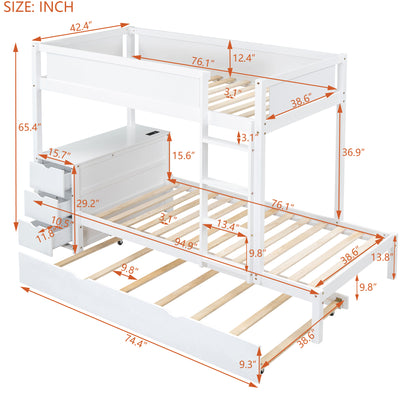 Twin-Over-Twin Bunk Bed with Twin size Trundle, Storage and Desk, White(OLD SKU:LT000363AAK) image 12