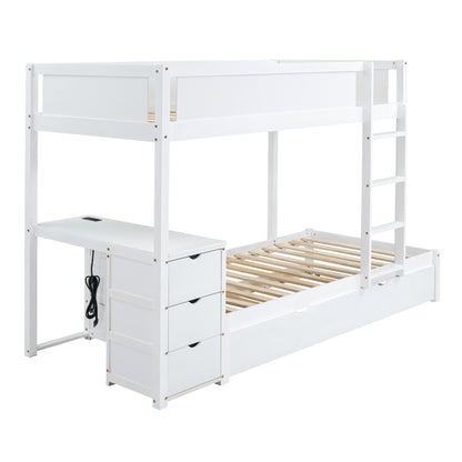 Twin-Over-Twin Bunk Bed with Twin size Trundle, Storage and Desk, White(OLD SKU:LT000363AAK) image 8