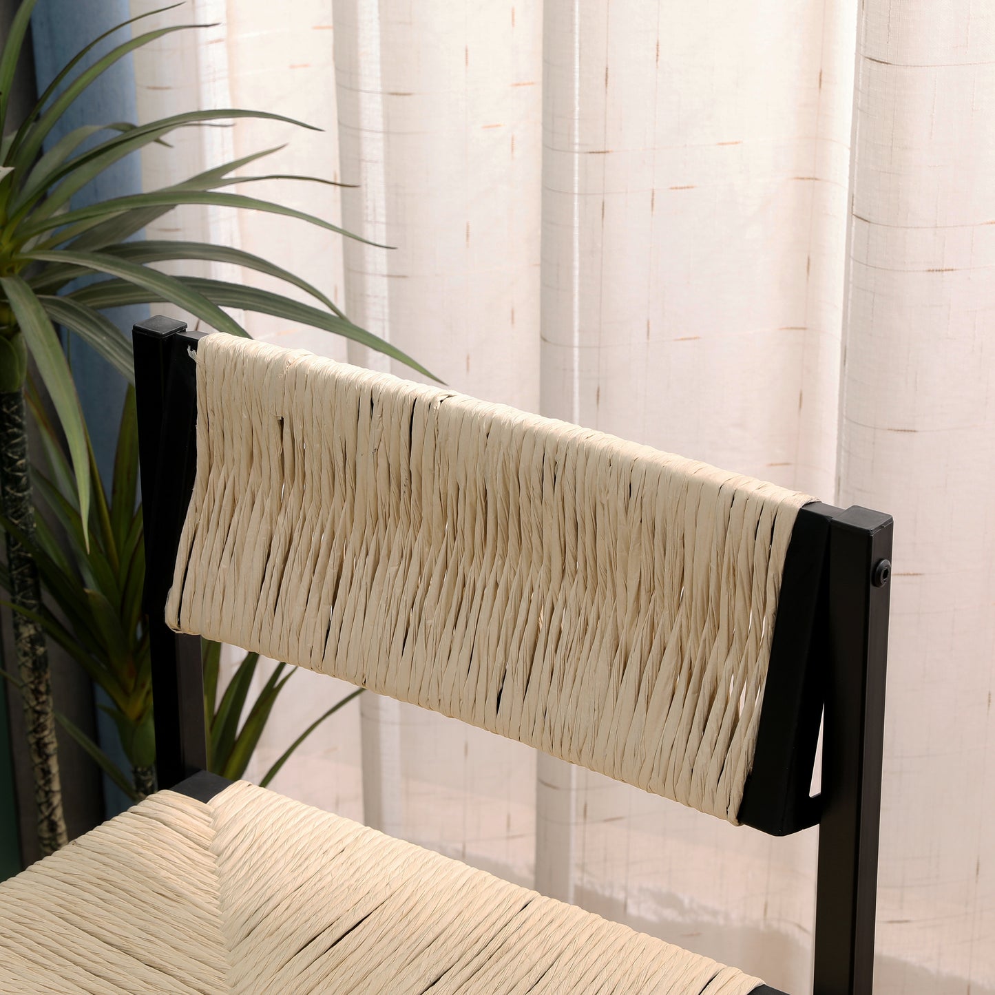 Creamy White Paper Rope Woven Bar Stools Set of 2 Hand Weave Counter Stool with footrest for Kitchen Island, Dining Room (Creamy White) image 11