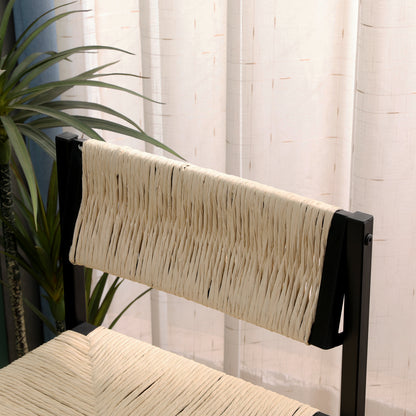 Creamy White Paper Rope Woven Bar Stools Set of 2 Hand Weave Counter Stool with footrest for Kitchen Island, Dining Room (Creamy White) image 11