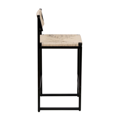 Creamy White Paper Rope Woven Bar Stools Set of 2 Hand Weave Counter Stool with footrest for Kitchen Island, Dining Room (Creamy White) image 9