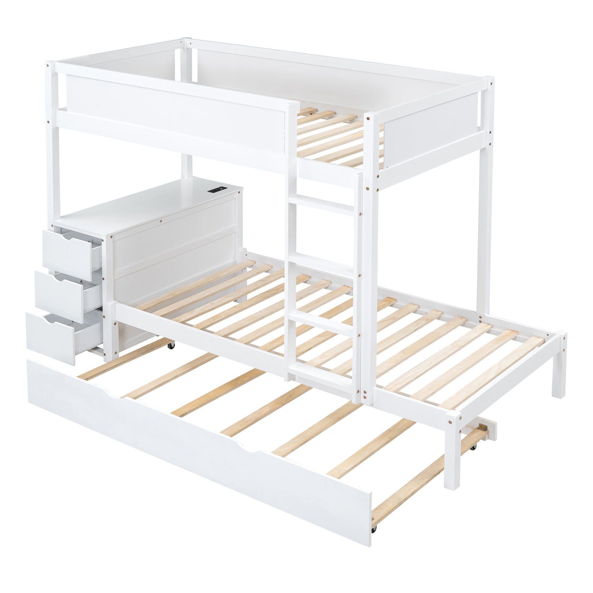 Twin-Over-Twin Bunk Bed with Twin size Trundle, Storage and Desk, White(OLD SKU:LT000363AAK) image 9