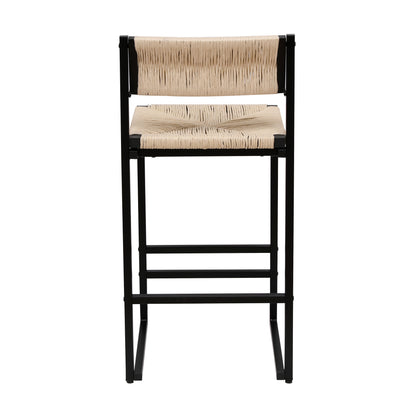 Creamy White Paper Rope Woven Bar Stools Set of 2 Hand Weave Counter Stool with footrest for Kitchen Island, Dining Room (Creamy White) image 10