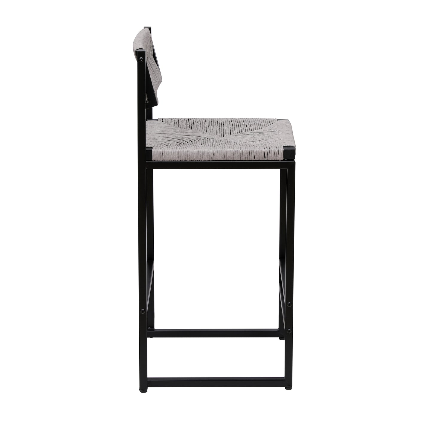 Gray Set of 2 Hand Weave Bar Stools with Back Counter Height Bar Chairs Paper Rope Woven Dining Stool for Kitchen, Home & Office (Gray) image 9