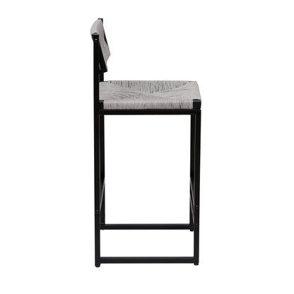 Gray Set of 2 Hand Weave Bar Stools with Back Counter Height Bar Chairs Paper Rope Woven Dining Stool for Kitchen, Home & Office (Gray) image 9