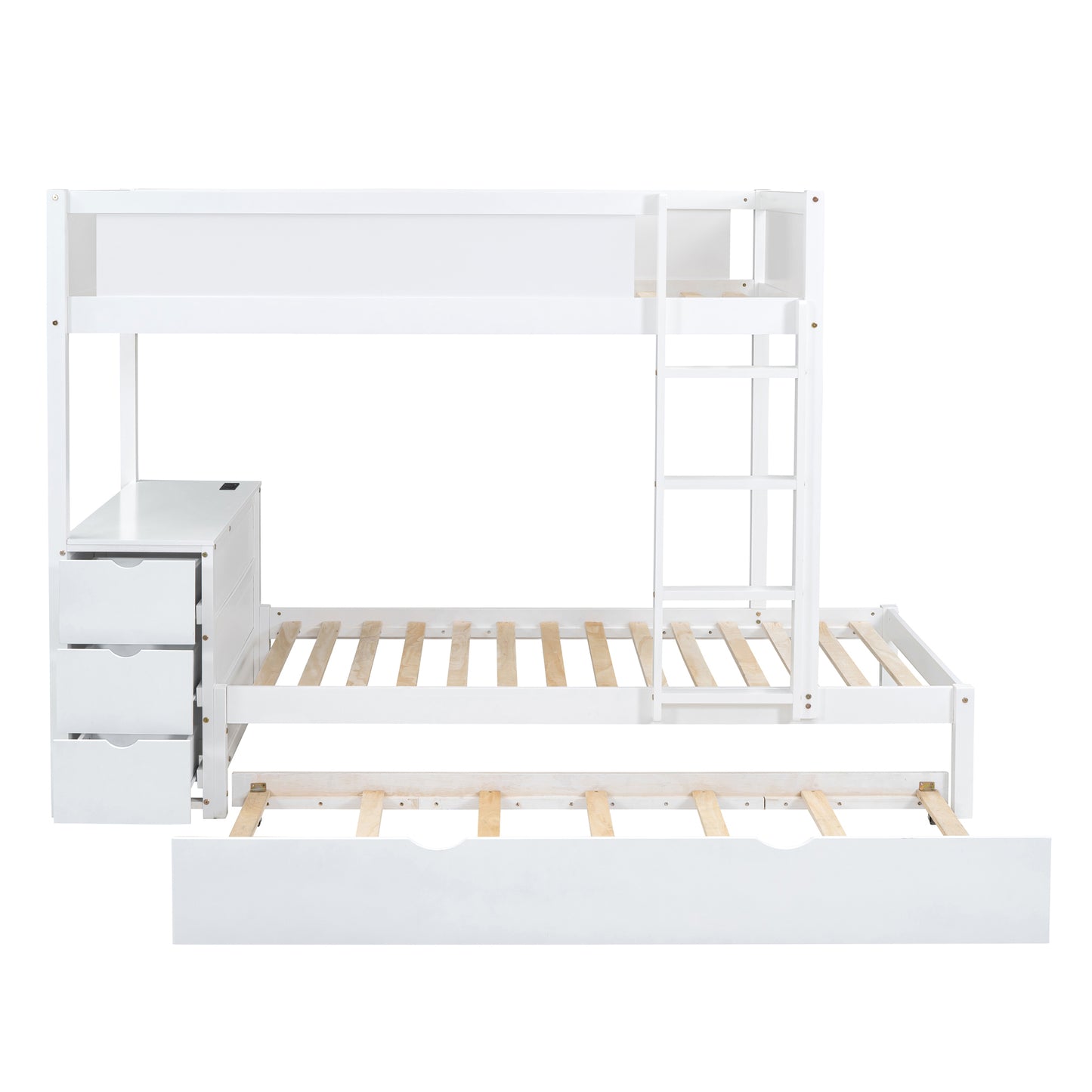 Twin-Over-Twin Bunk Bed with Twin size Trundle, Storage and Desk, White(OLD SKU:LT000363AAK) image 4