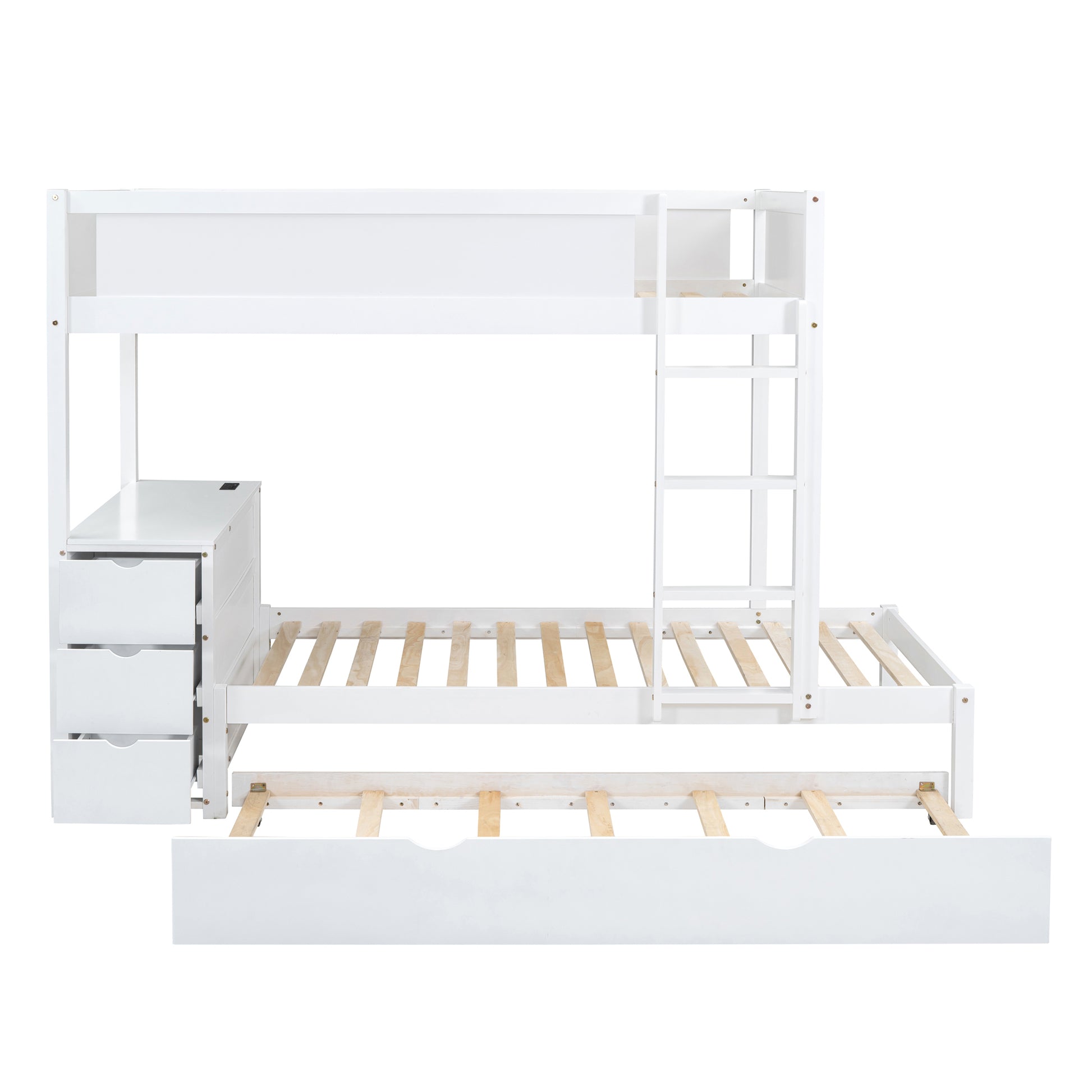 Twin-Over-Twin Bunk Bed with Twin size Trundle, Storage and Desk, White(OLD SKU:LT000363AAK) image 4